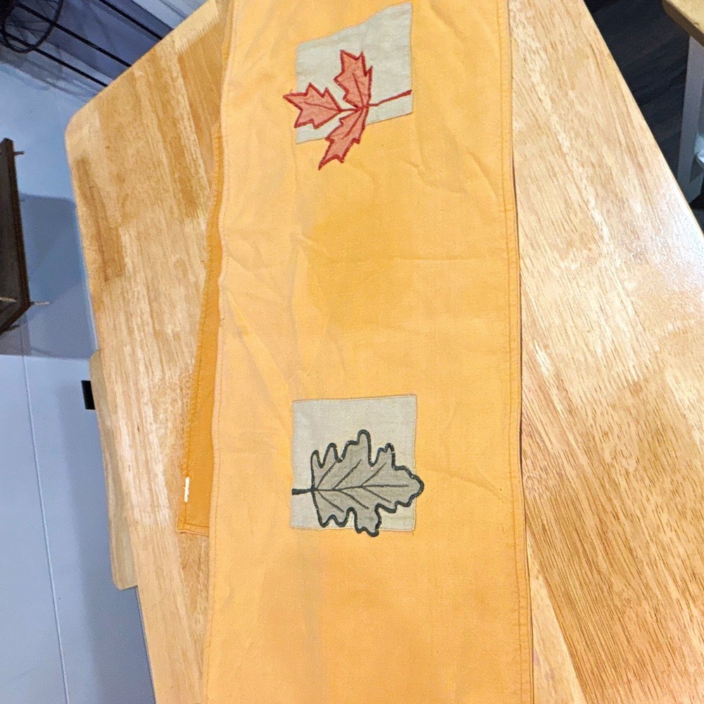 Embroidered Fall Leaves Table Runner Traditional Fabric Rectangular 12"x66"